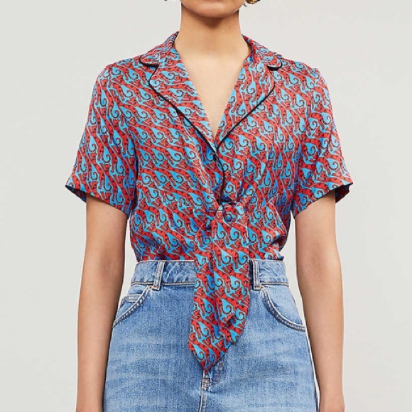 Sandro Cary Cat print short sleeve top - Picture 1 of 7